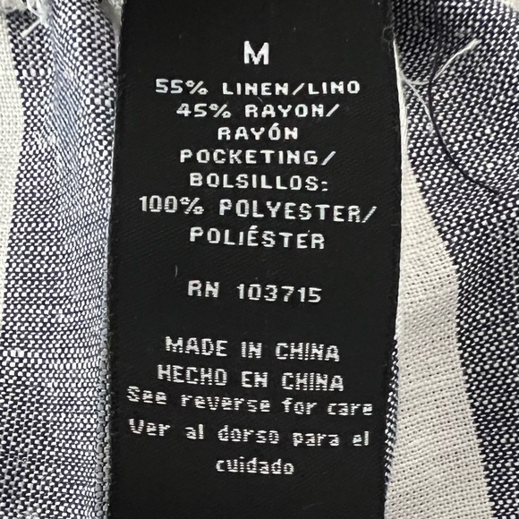 Flowing Striped Navy and White Wide Leg Capri 55% Linen 45% Rayon  Pants Size M - Picture 4 of 5